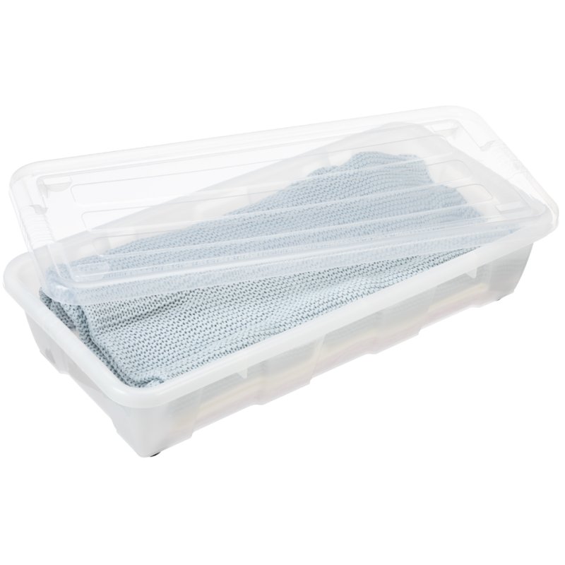 plast team Boîte de rangement conteneur à roulettes EasyRol, transparent, 30 litres, 79×38,5×16,3 cm